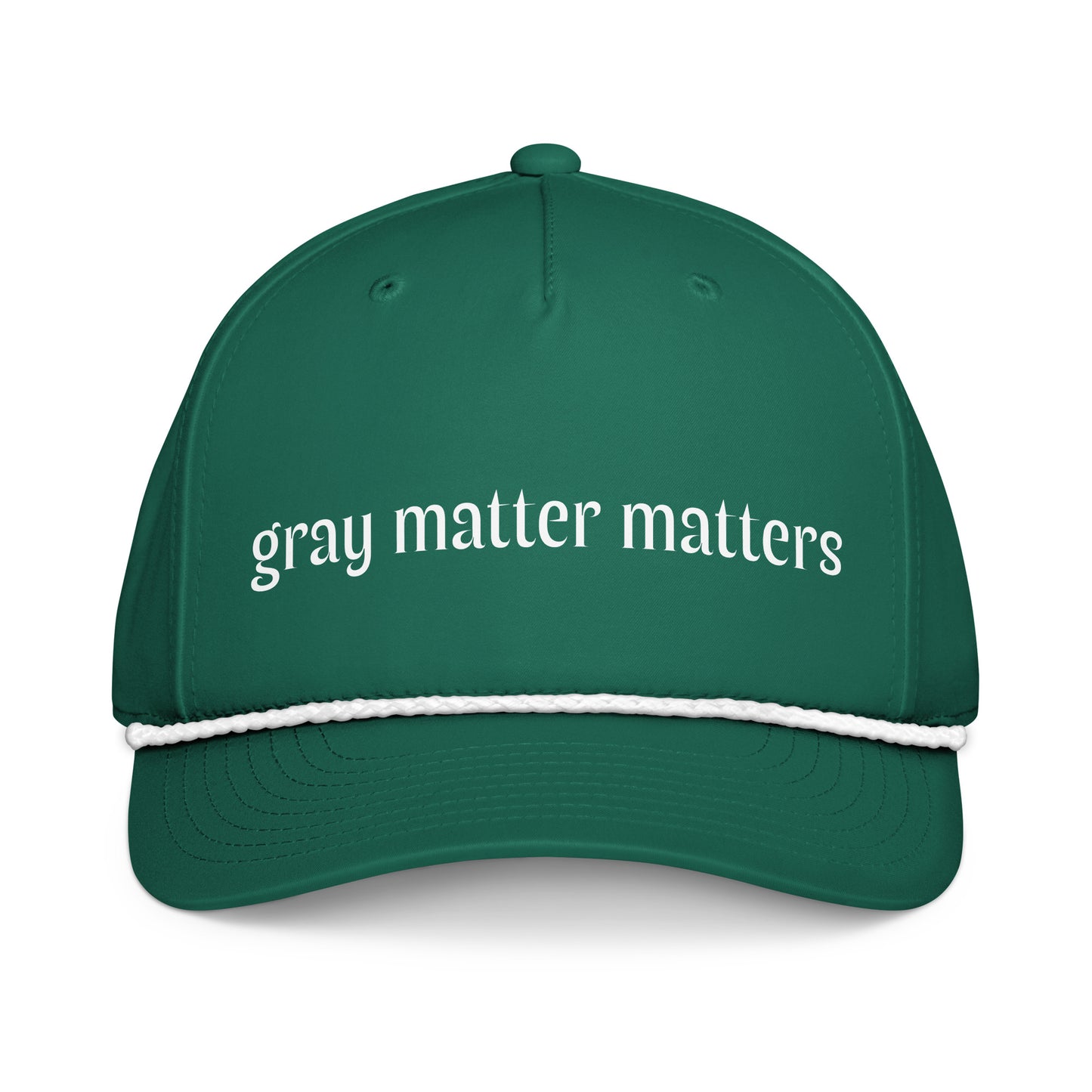 Gray Matter Matters classic rope cap by wayward.biz, featuring a white front panel and gray adjustable rope strap.