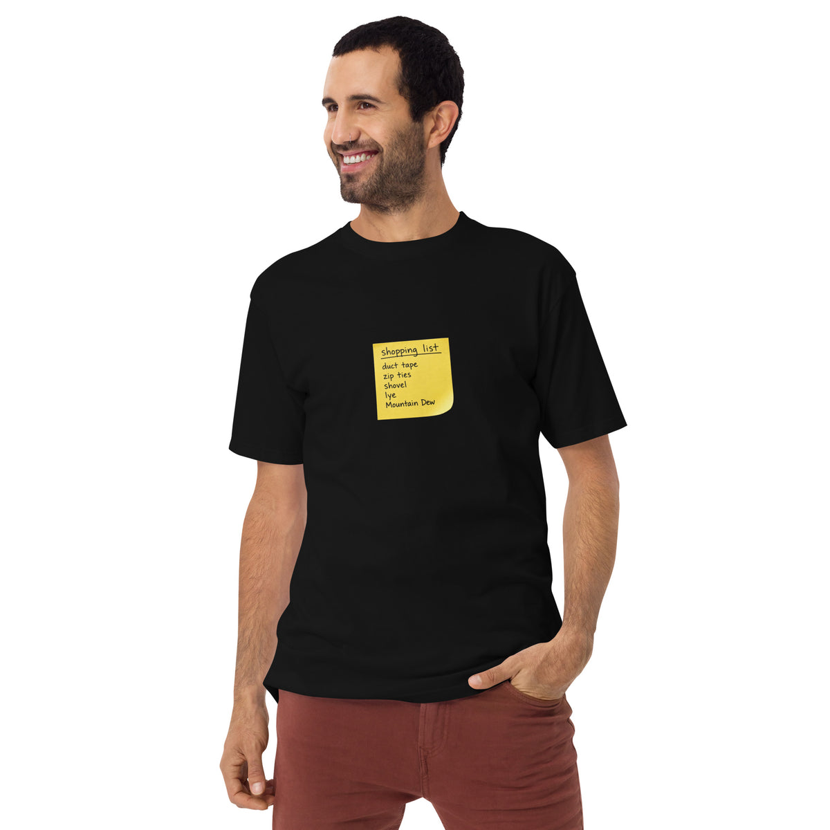 Black men's premium heavyweight T-shirt from wayward.biz, front view showcasing durable fabric and classic fit.