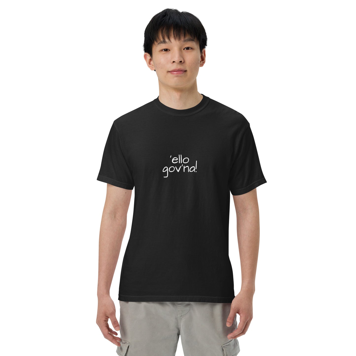 Black unisex heavyweight T-shirt by wayward.biz with garment-dyed finish, shown from the front.