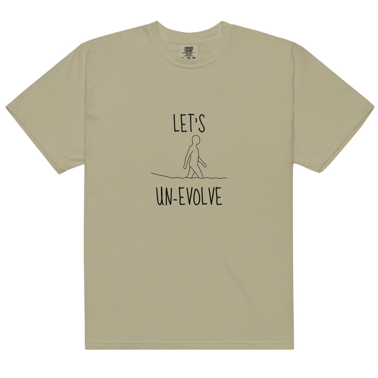 Unisex garment-dyed heavyweight khaki T-shirt by wayward.biz, front view showing a relaxed fit and durable fabric.