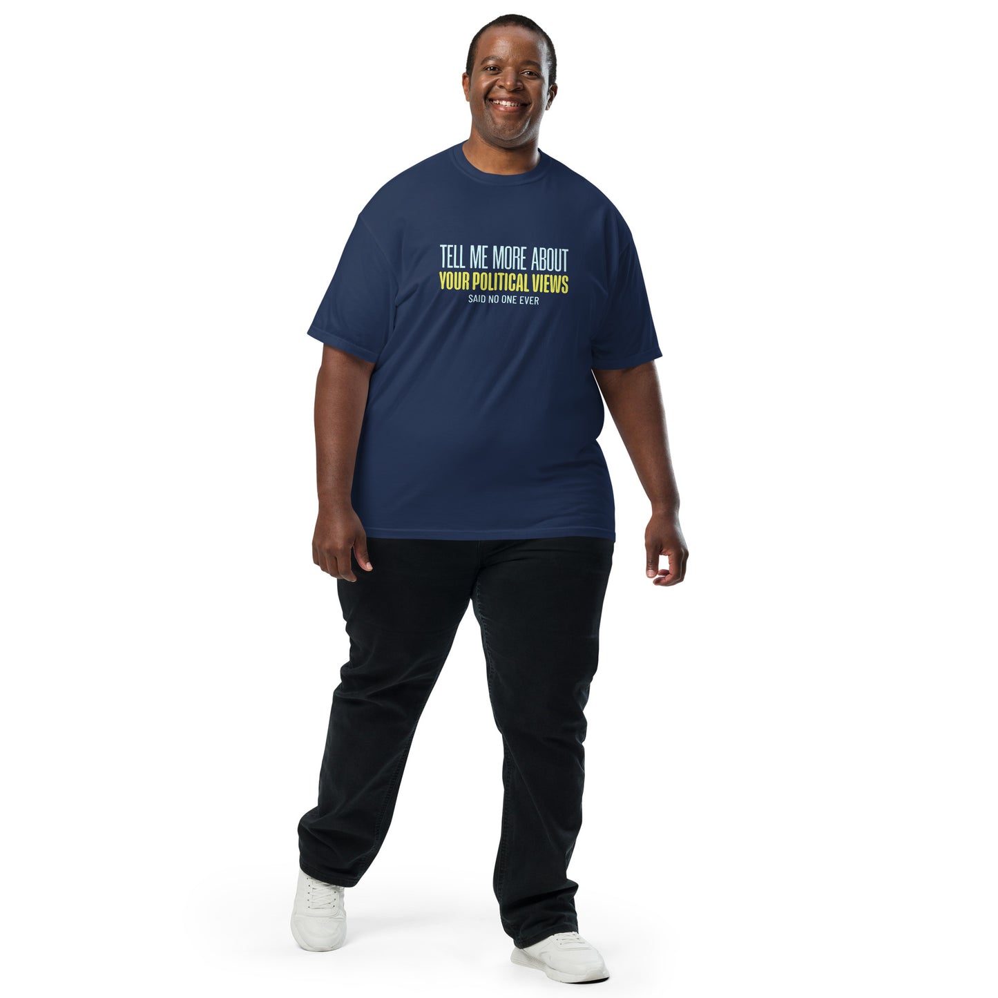 Unisex garment-dyed heavyweight T-shirt in true navy with front graphic design, by wayward.biz.
