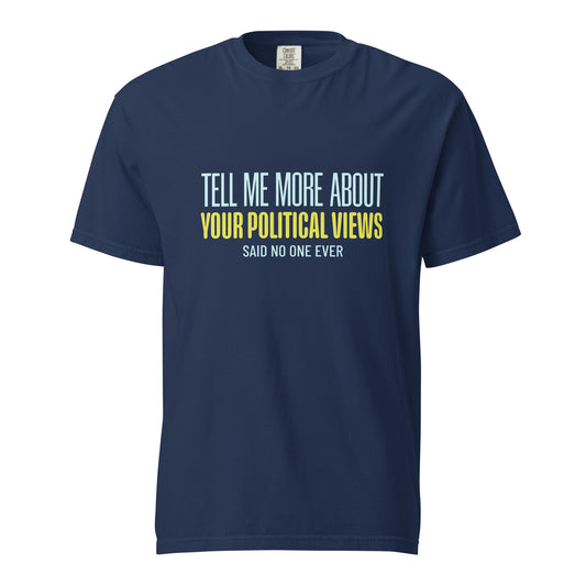 Unisex garment-dyed heavyweight T-shirt in true navy with front design, by wayward.biz, showcasing casual style and durable fabric.