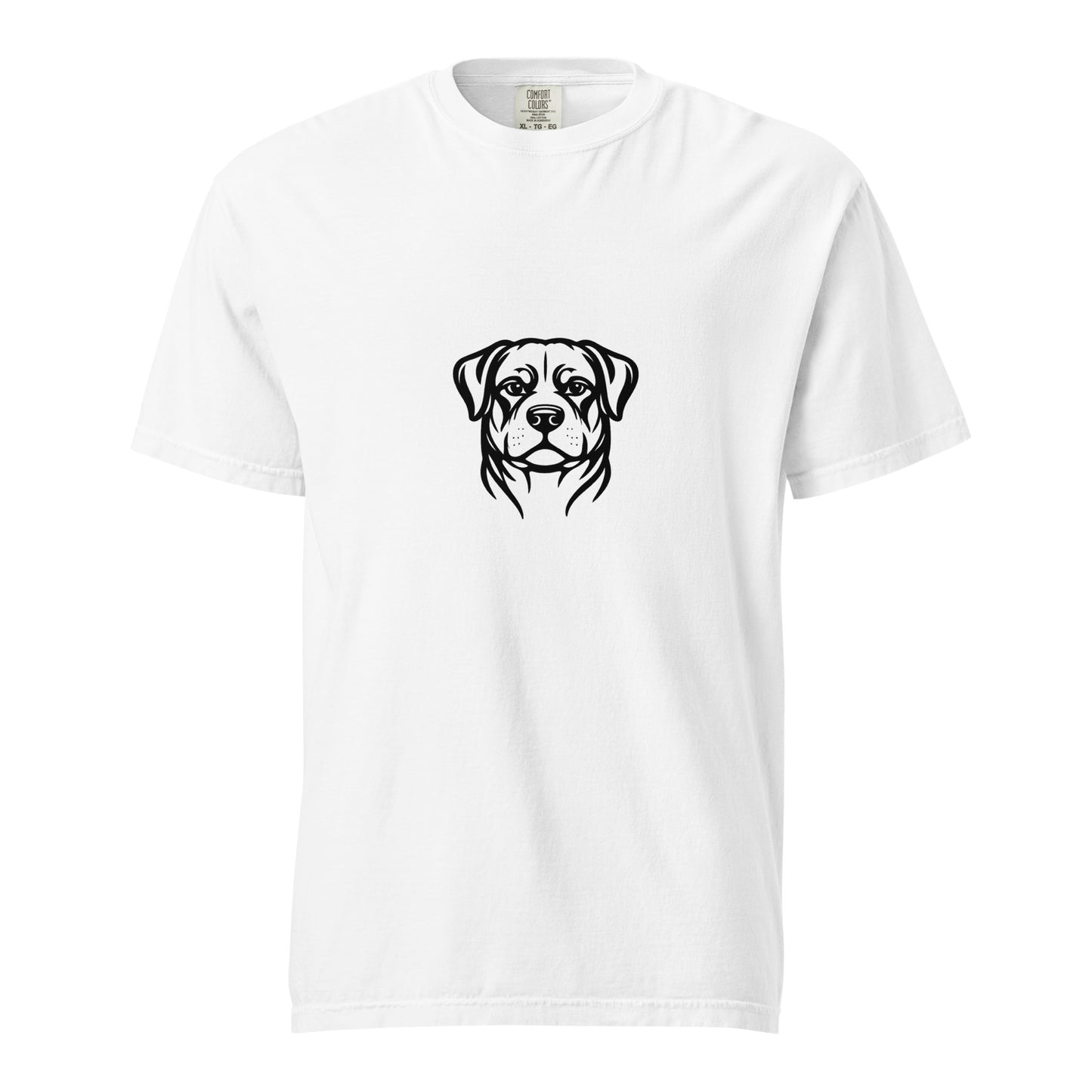 White unisex Rottweiler garment-dyed heavyweight T-shirt by wayward.biz, front view showing soft fabric and classic fit.