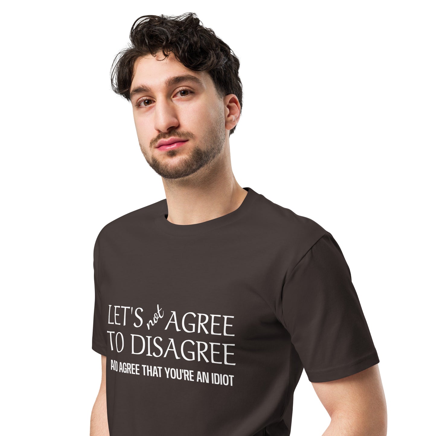Unisex premium coal-colored T-shirt from wayward.biz with a left-front design, showcasing a casual fit and soft fabric.