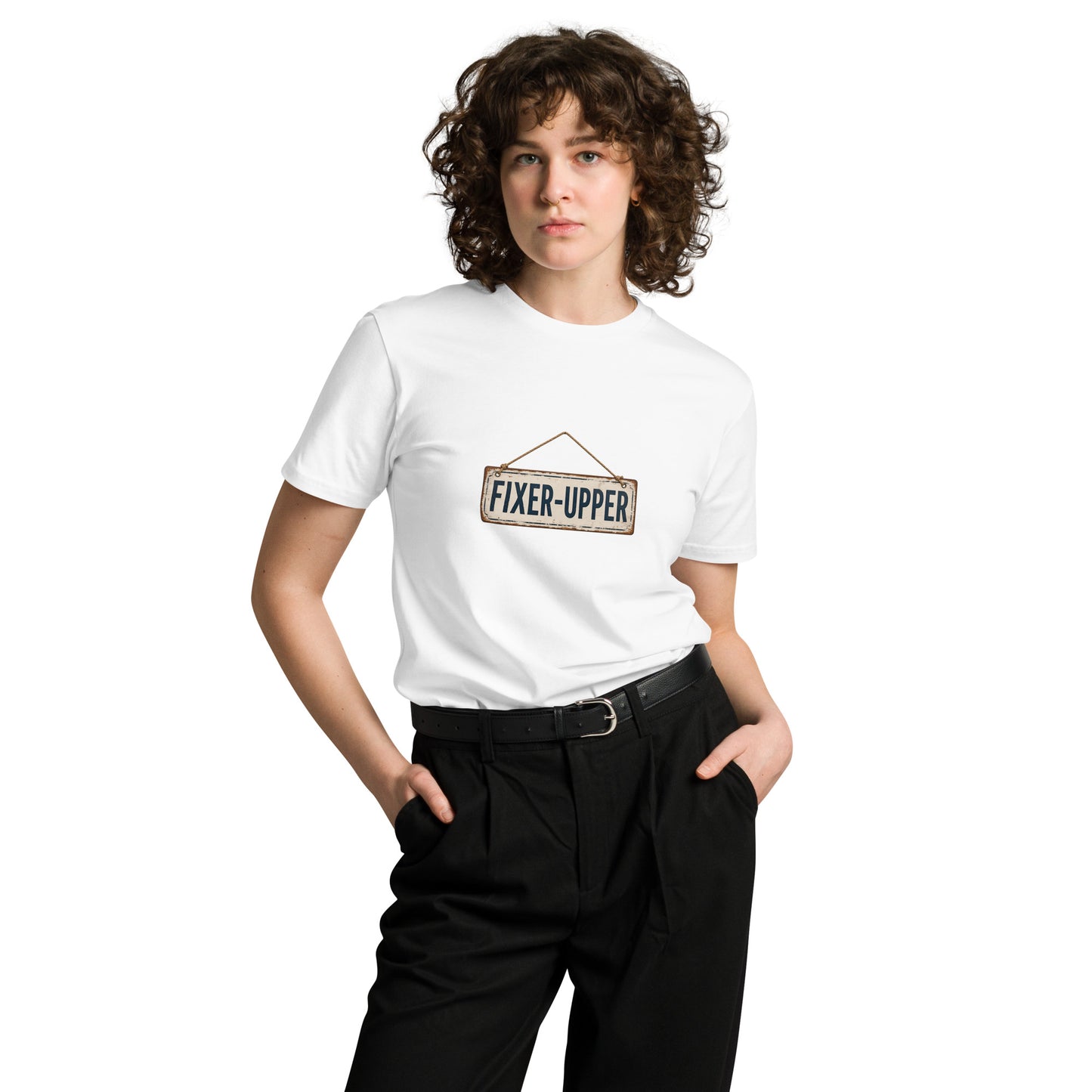 White unisex premium T-shirt from wayward.biz featuring a simple, clean front design and comfortable fit.