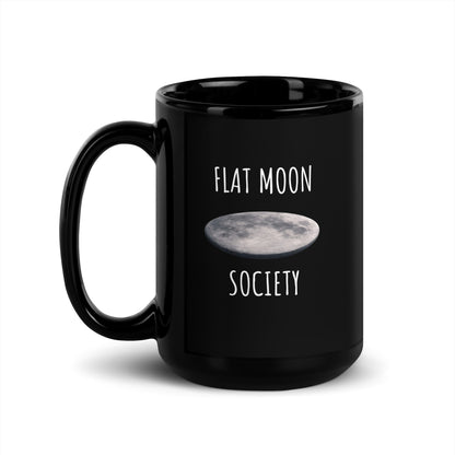 Black glossy 15 oz mug from Flat Moon Society by wayward.biz with a handle on the left side.