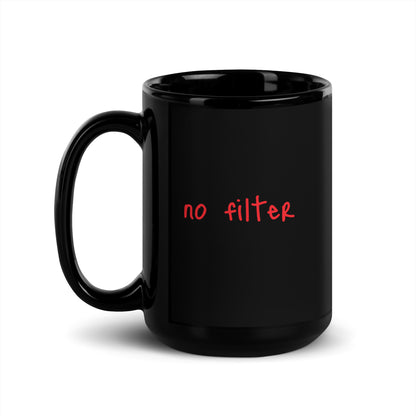 Black glossy Wayward.biz mug with a 15 oz capacity and handle on the left side. Perfect for coffee or tea.