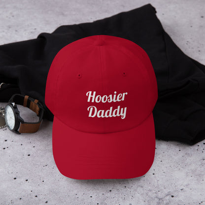 Wayward.biz Hoosier Daddy dad hat in cranberry color, classic baseball cap style with front embroidery.
