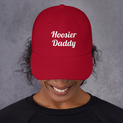 Classic cranberry Hoosier Daddy Dad hat by wayward.biz with a front embroidered design.