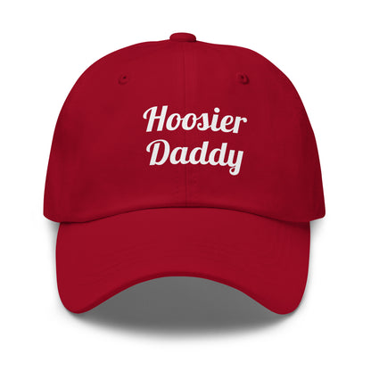 Wayward.biz Hoosier Daddy dad hat in cranberry color, classic dad hat style, adjustable brim, casual headwear for men.