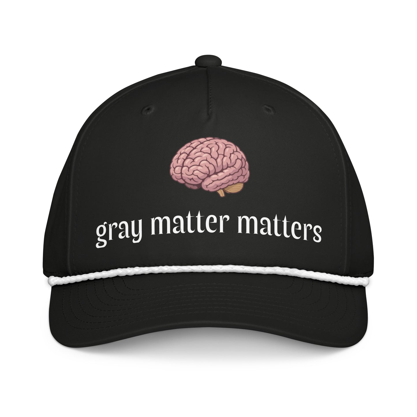 Gray Matter Matters classic rope cap, black and white hat with embroidered logo, adjustable strap, casual headwear by wayward.biz