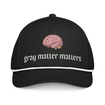 Gray Matter Matters classic rope cap, black and white hat with embroidered logo, adjustable strap, casual headwear by wayward.biz