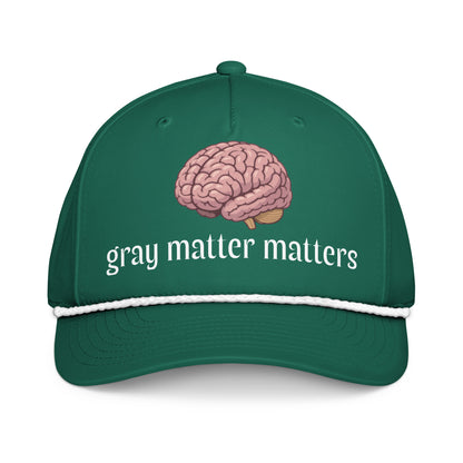 Gray Matter Matters classic rope cap in Kelly green with white front panel, adjustable hat by wayward.biz.