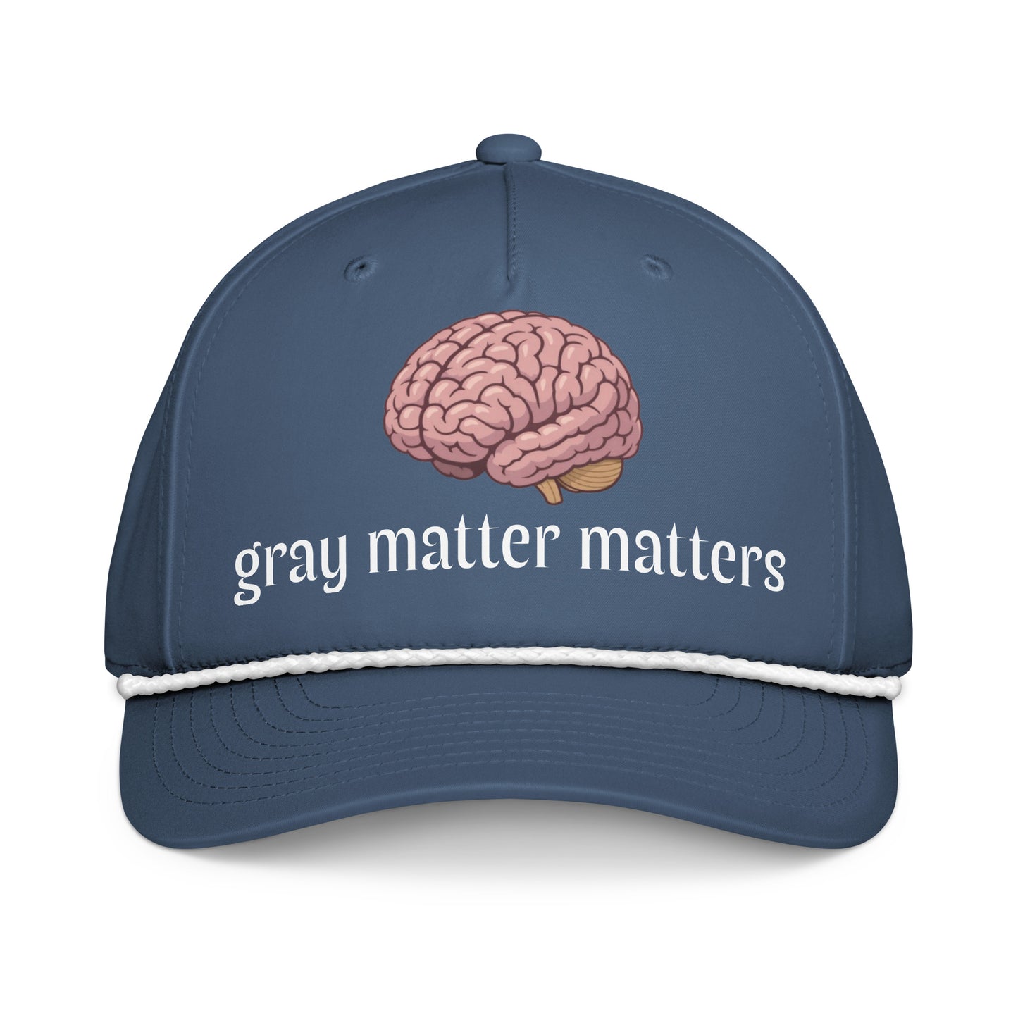 Light blue and white Wayward.biz Gray Matter Matters classic rope cap with front logo, casual hat with rope detail.