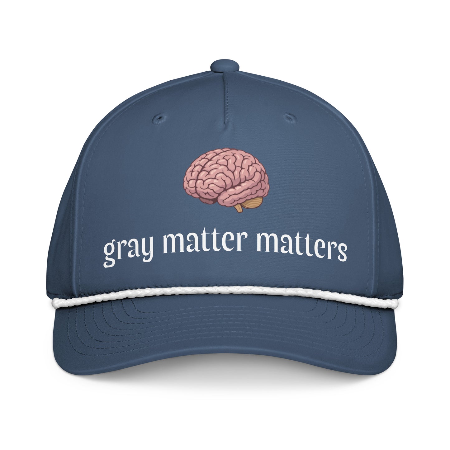 Light blue and white classic rope cap hat by wayward.biz featuring embroidered "Matter Matters" text and adjustable strap.