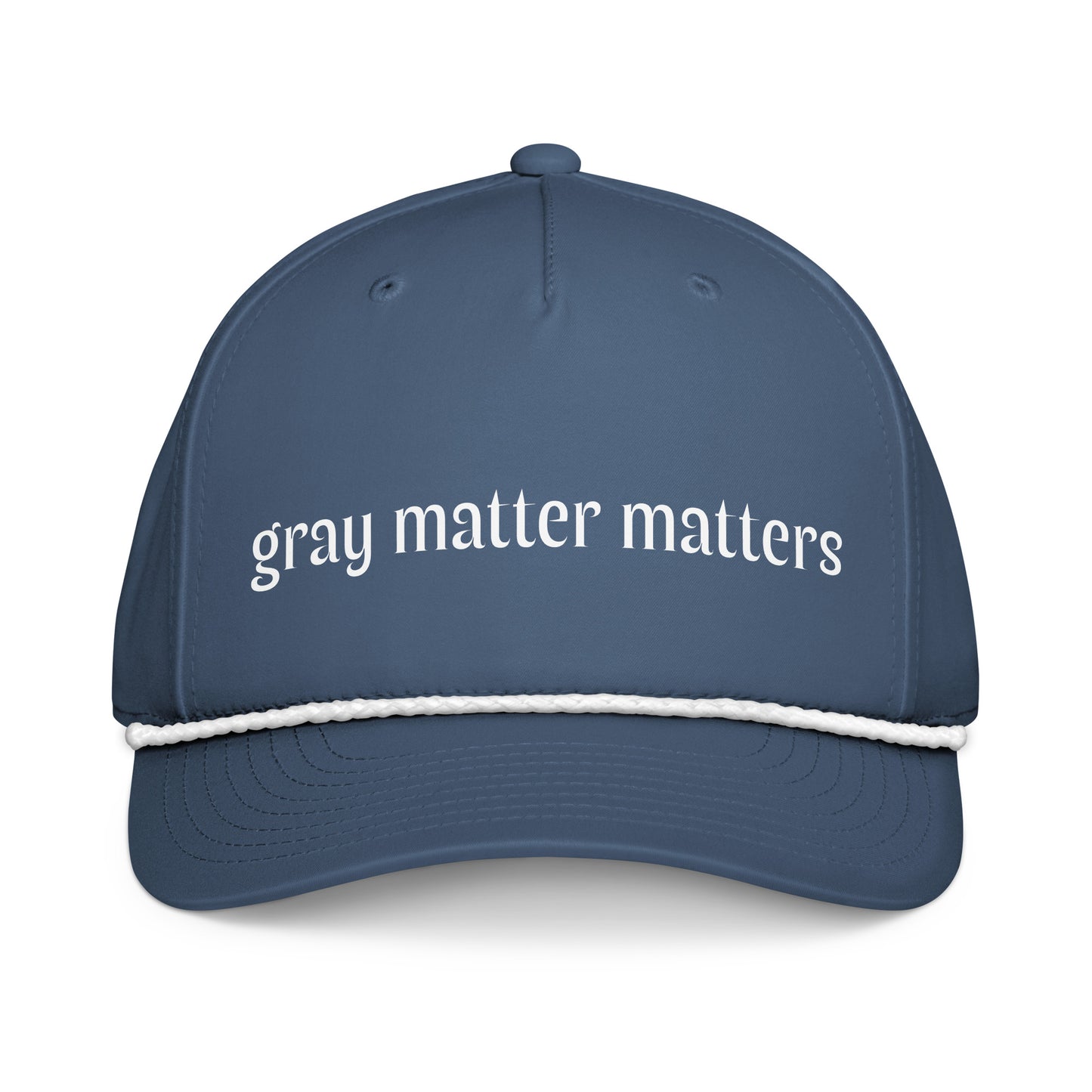 Gray Matter Matters classic rope cap in light blue and white, featuring a curved brim and adjustable strap, stylish and comfortable hat.