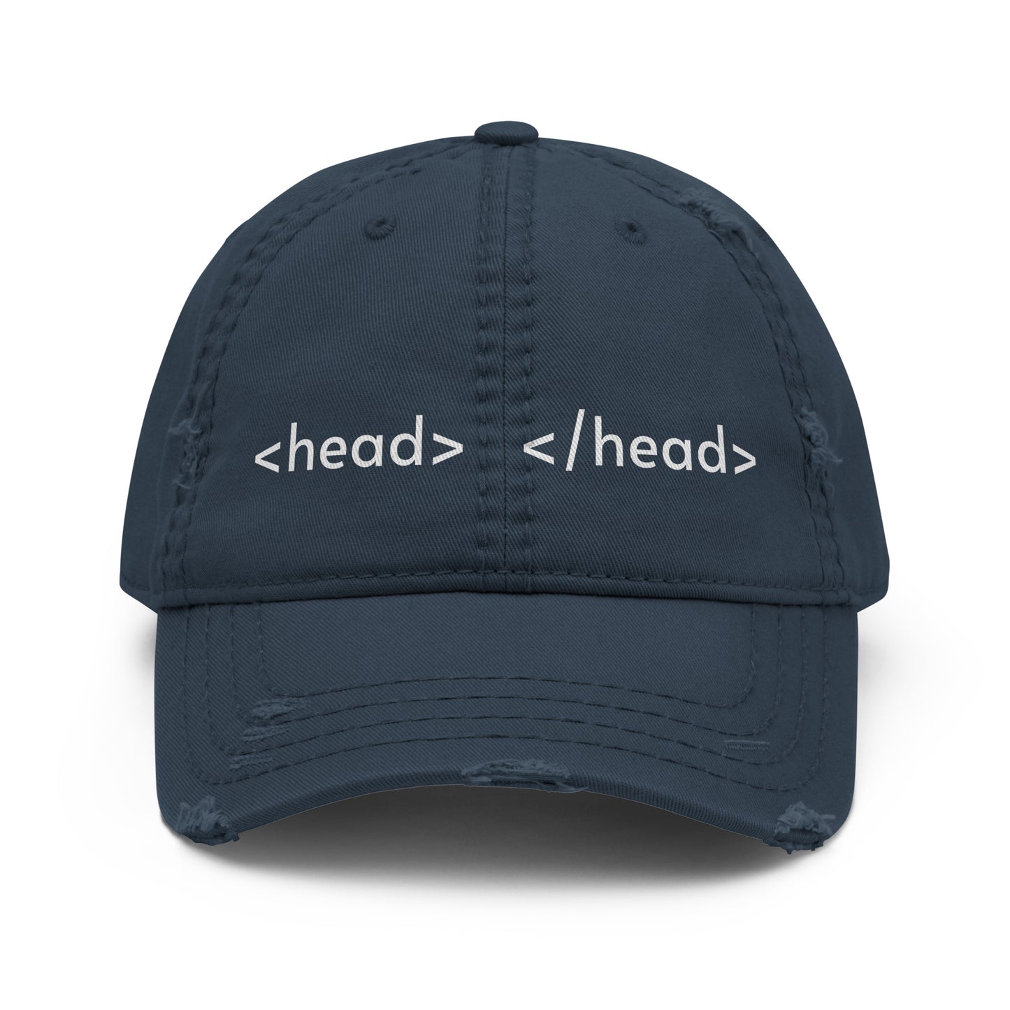 Navy distressed Dad Hat with embroidery detail, casual style, made by wayward.biz.