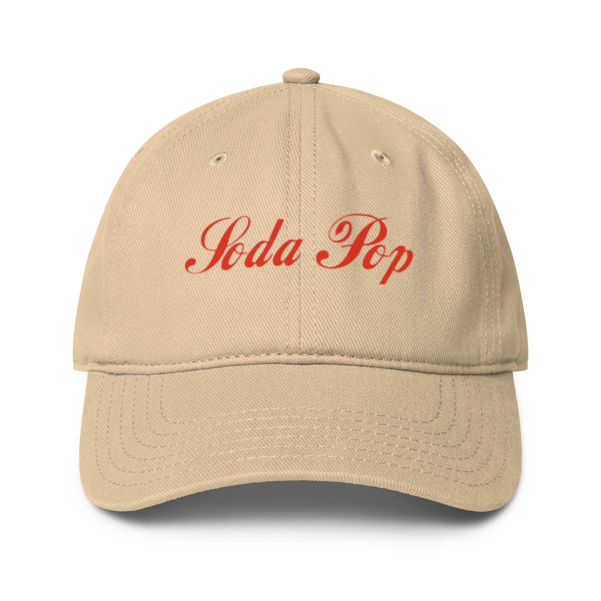 Khaki low-profile baseball cap by wayward.biz, casual hat with a curved brim and adjustable strap, front view.