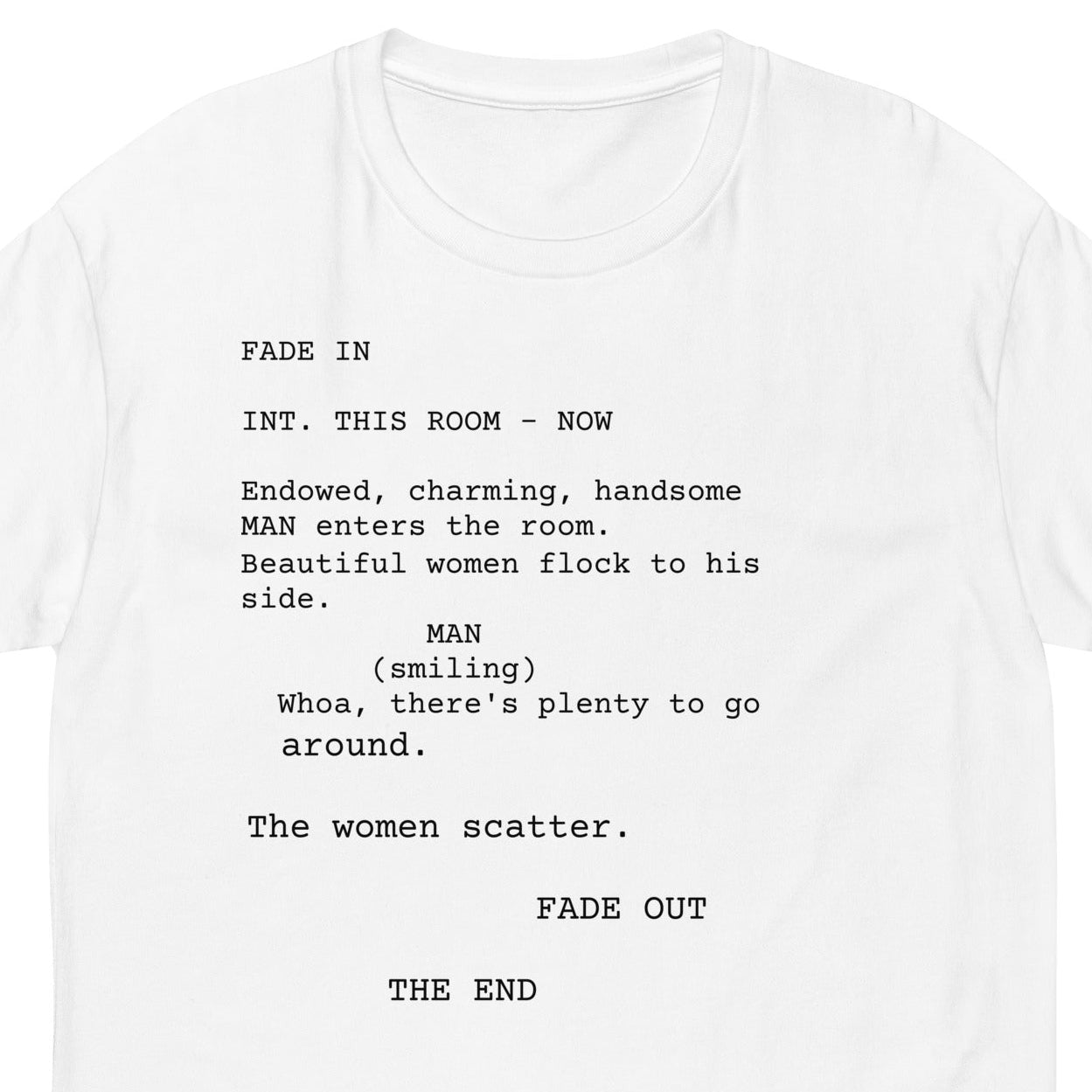 Men's fitted white Screenplay Short Sleeve T-shirt by wayward.biz, front view showing lightweight fabric and classic fit.