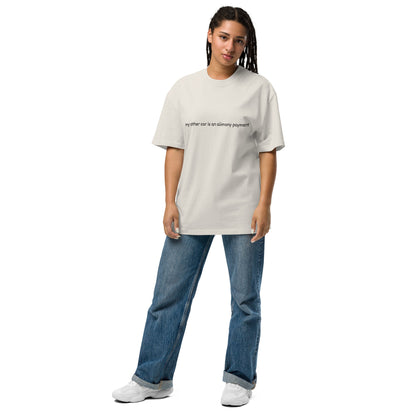 Men's oversized faded T-shirt with "My other car is an alimony payment" slogan in faded bone color by wayward.biz.