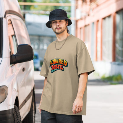 Men's oversized faded khaki T-shirt from Wayward.biz with a relaxed fit and vintage-inspired design.