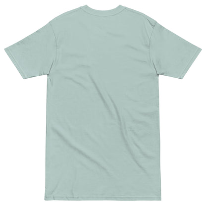 Men's premium heavyweight T-shirt in agave color from Wayward.biz, showing the back view with a comfortable fit.
