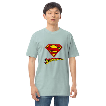 Men's premium heavyweight T-shirt in agave color from Suboptimalman by wayward.biz, front view showing soft cotton fabric.