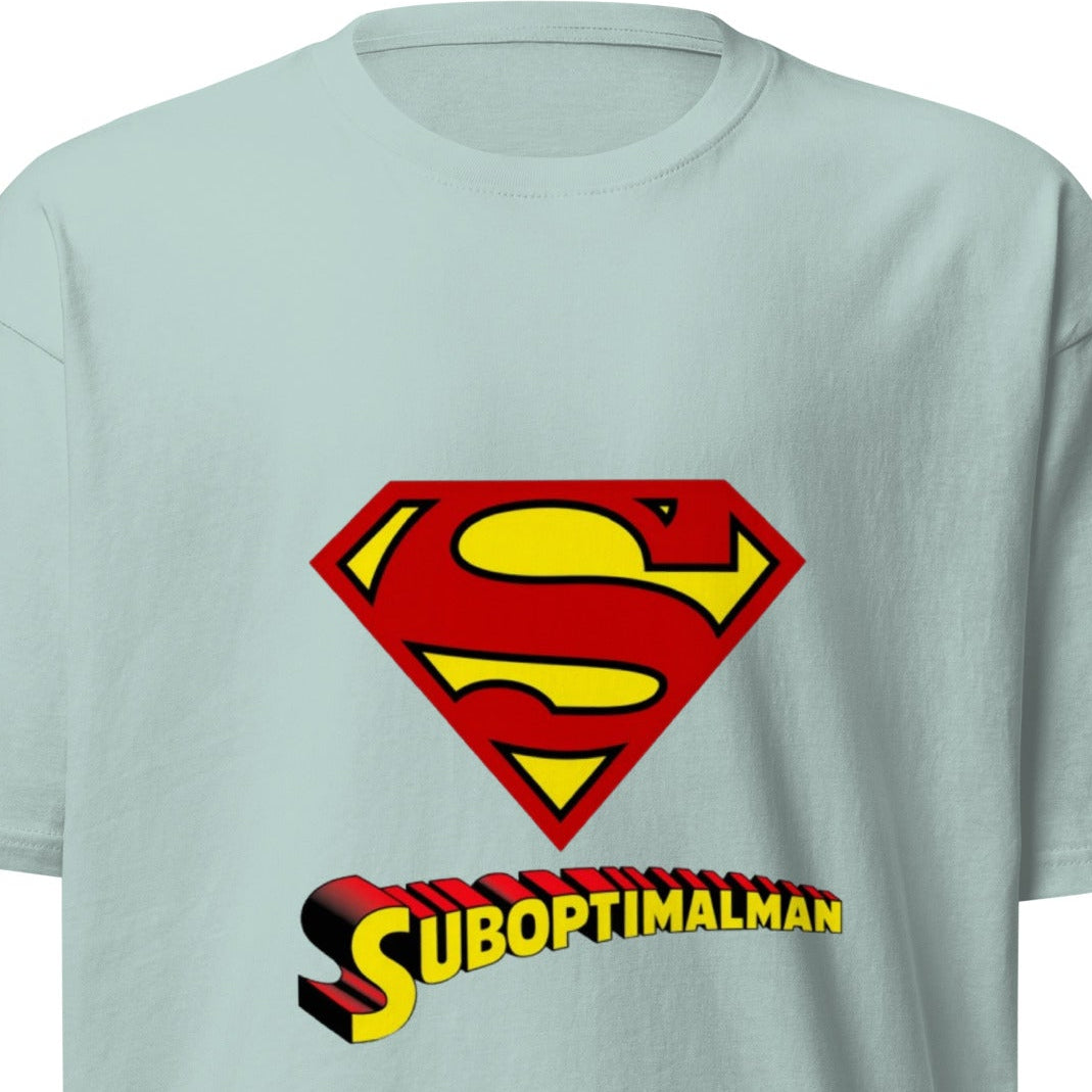 Men's premium heavyweight T-shirt in agave color from Suboptimalman by wayward.biz, shown from the front.