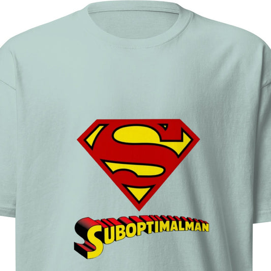 Men's premium heavyweight T-shirt in agave color from Suboptimalman by wayward.biz, shown from the front.