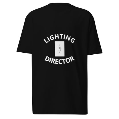 Black men's heavyweight T-shirt from Lighting Director by wayward.biz, featuring a classic fit and durable cotton fabric.