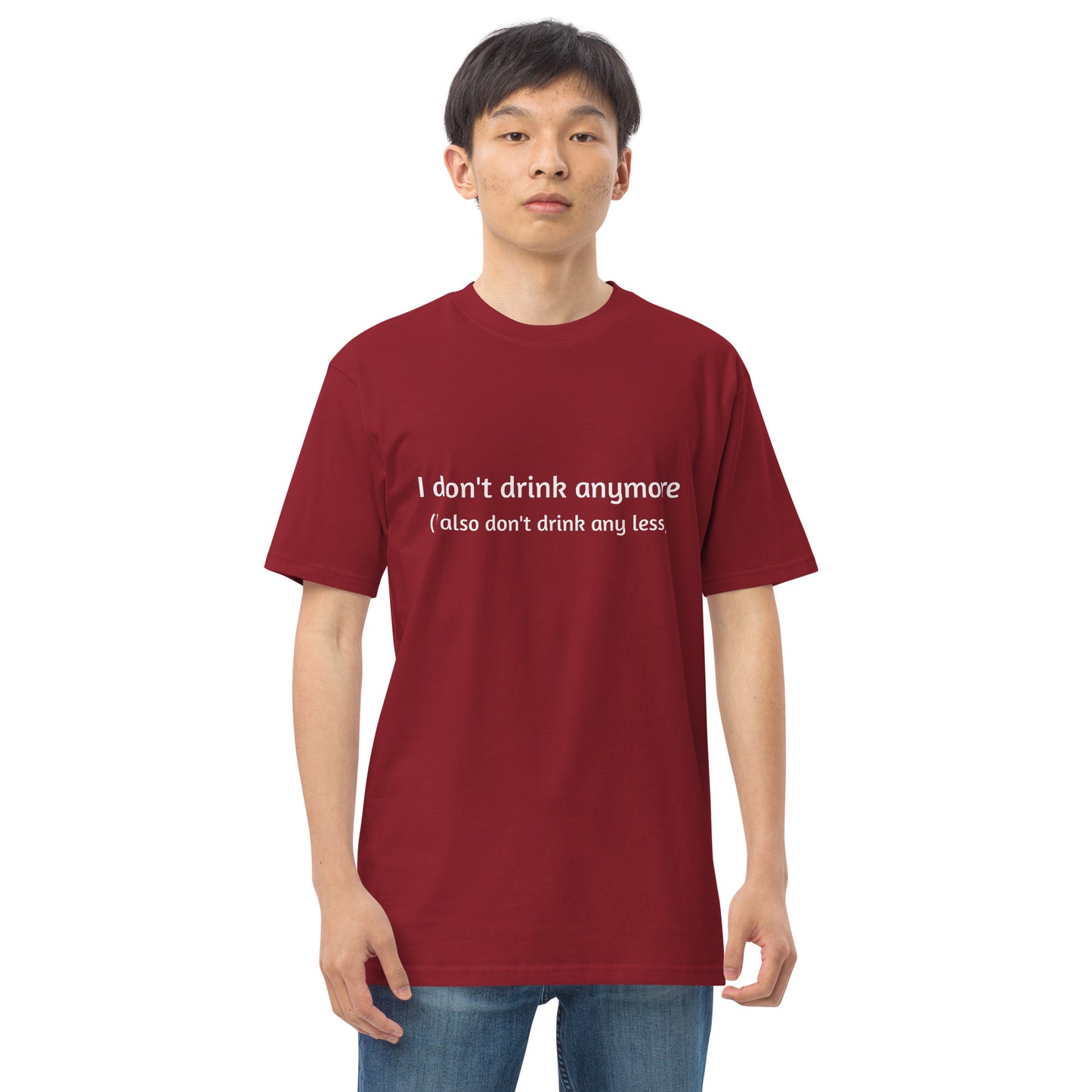 Men's premium heavyweight T-shirt in brick red by wayward.biz, front view showcasing a comfortable fit and quality fabric.