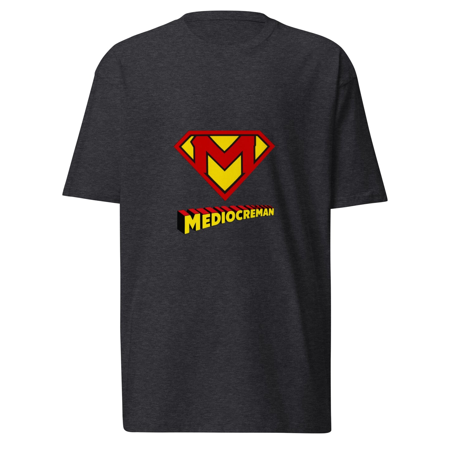 Men's Mediocreman premium heavyweight T-shirt in charcoal heather, front view showcasing soft fabric and classic fit.
