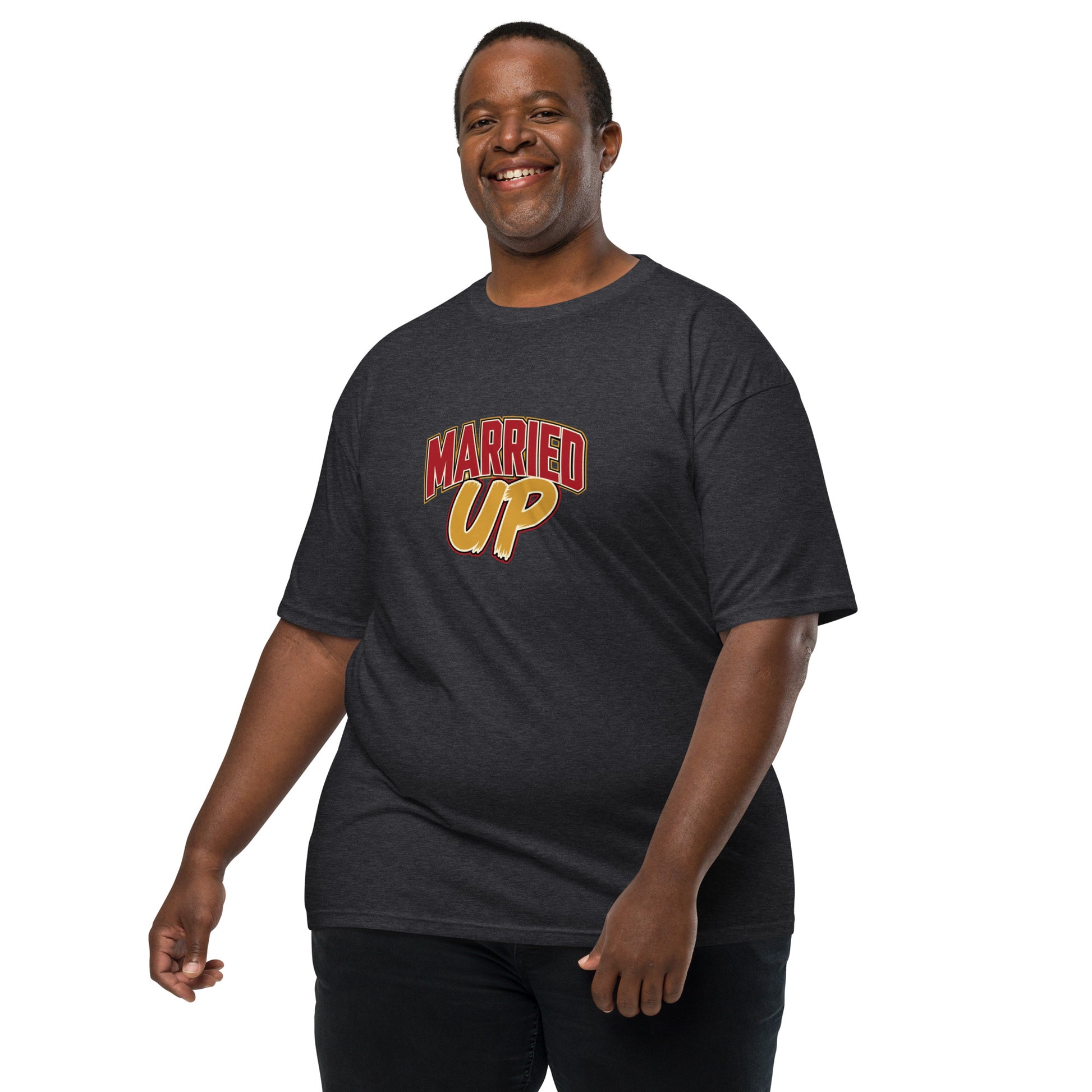 Charcoal heather Married Up men's premium heavyweight T-shirt with a classic crew neck and relaxed fit.