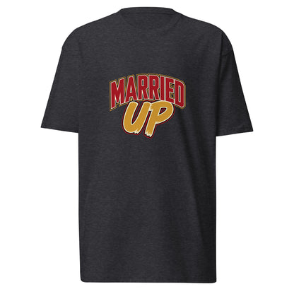 Charcoal heather Married Up men's premium heavyweight T-shirt by wayward.biz, front view showing soft fabric and classic fit.