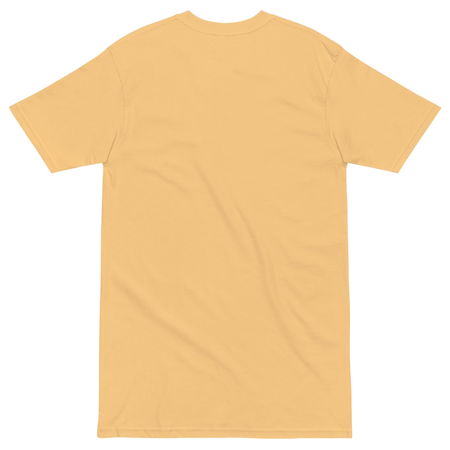 Men's premium heavyweight T-shirt by wayward.biz in vintage gold with a back design, showcasing durable fabric and classic fit.