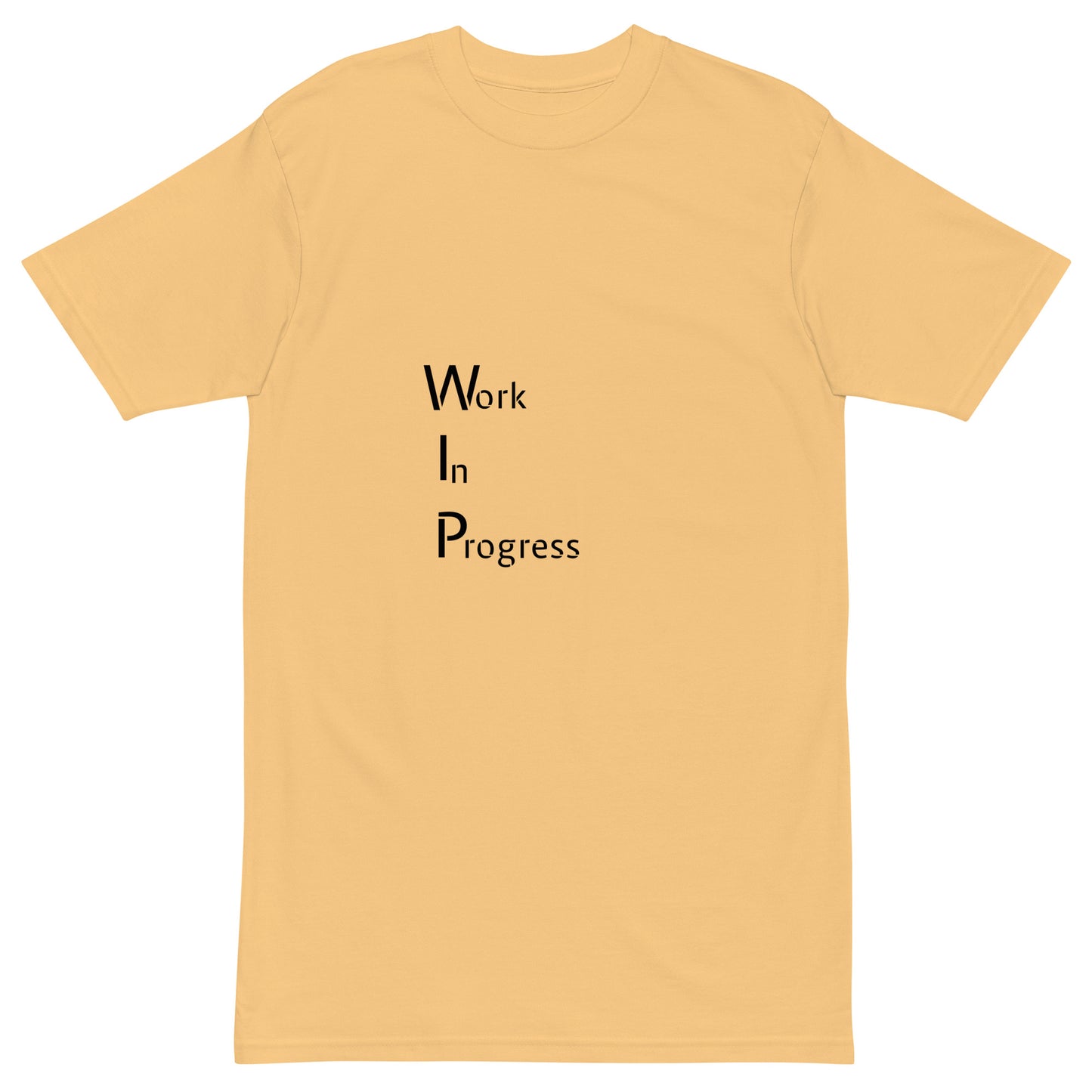 Men's premium heavyweight T-shirt in vintage gold color by Wayward.biz, front view showing classic crew neck and soft fabric texture.