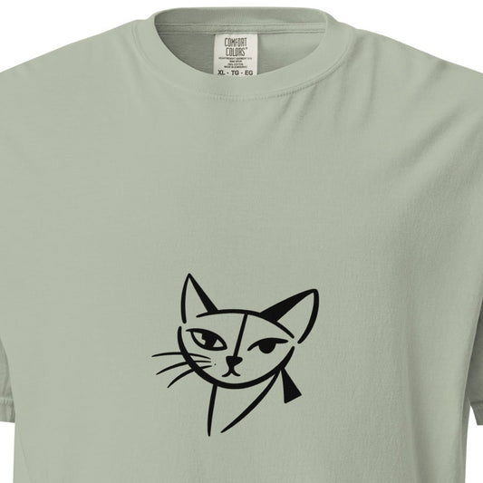 Unisex garment-dyed heavyweight T-shirt with feline face design, by wayward.biz, in a casual, stylish fit.