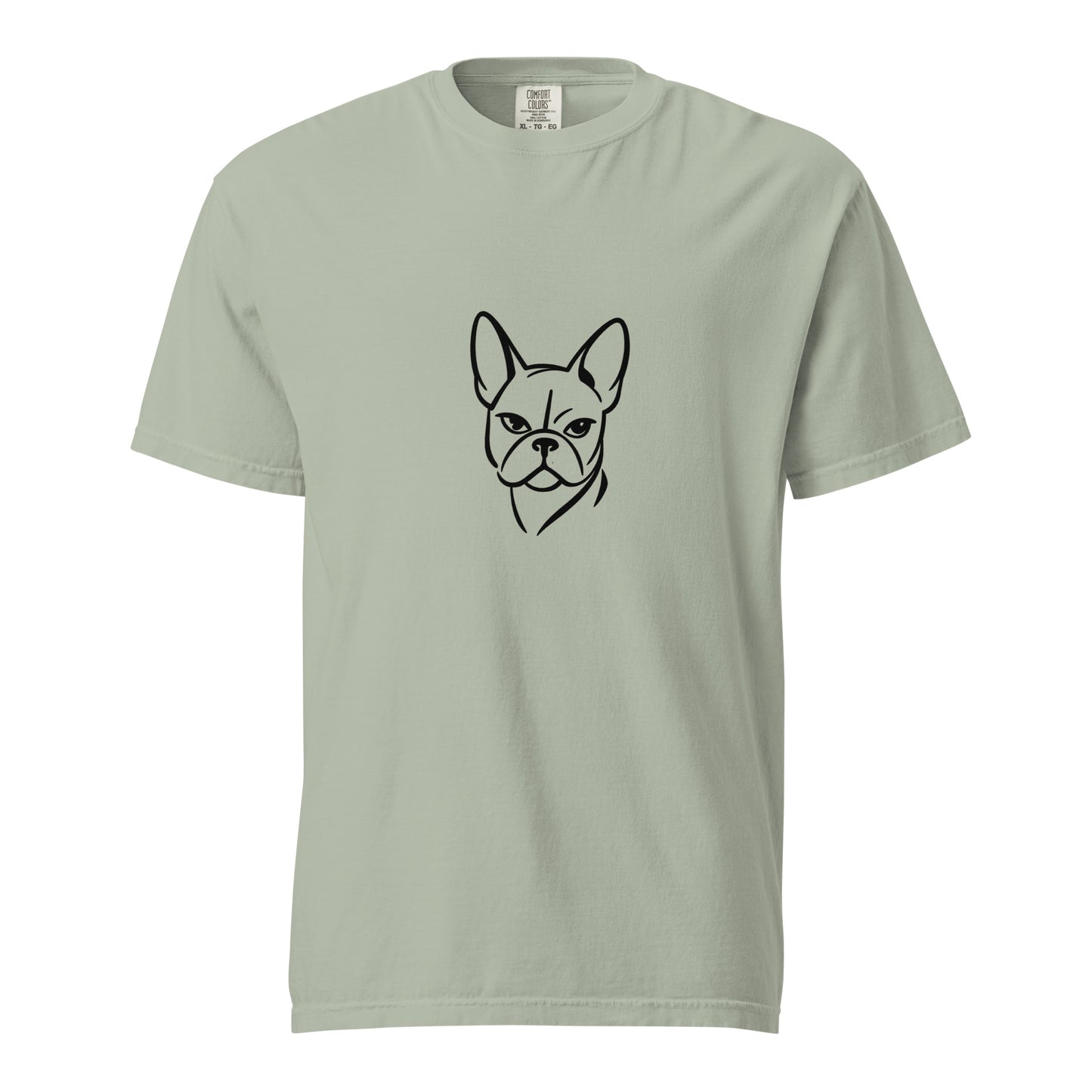Unisex French Bulldog graphic heavyweight garment-dyed T-shirt in a casual Bay front style by wayward.biz.