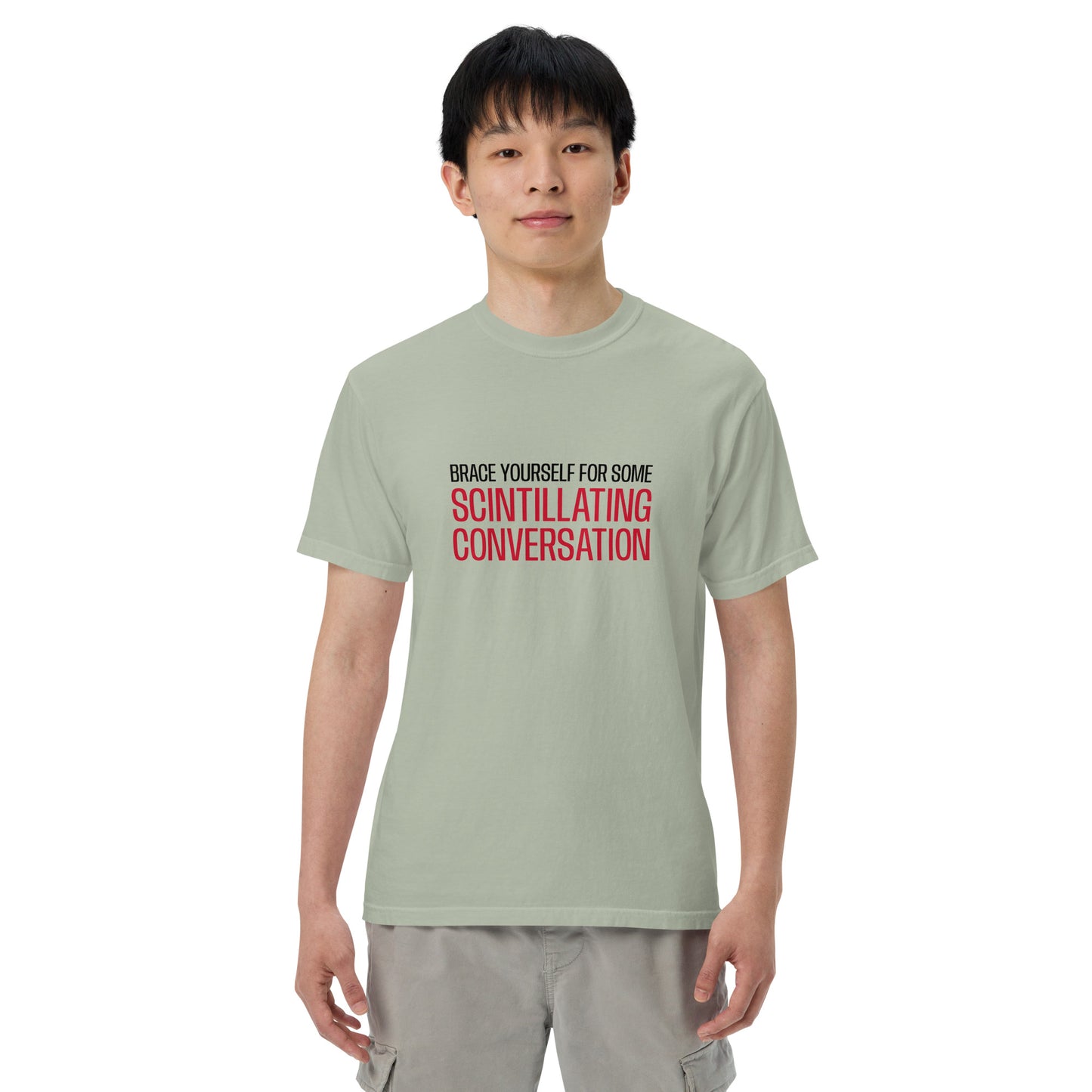 Unisex garment-dyed heavyweight T-shirt with Bay front design by wayward.biz, showcasing a casual and durable style.