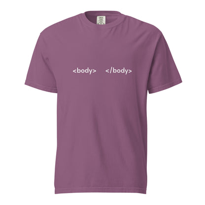 Unisex garment-dyed heavyweight T-shirt in berry color from wayward.biz, front view showing soft fabric and relaxed fit.