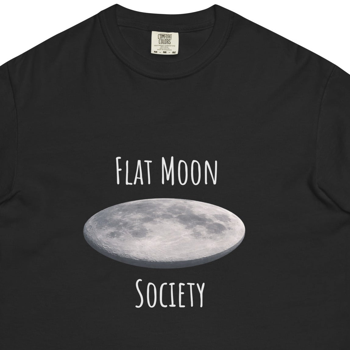 Unisex dark garment-dyed heavyweight T-shirt from Flat Moon Society featuring a front view, casual and comfortable style.