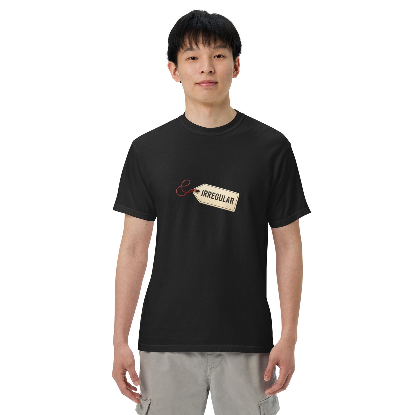 Unisex black heavyweight garment-dyed T-shirt by wayward.biz, front view showing soft, durable fabric and relaxed fit.