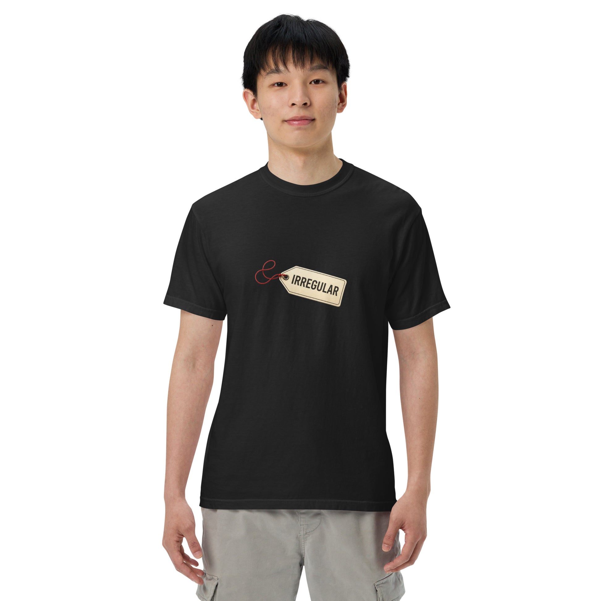 Unisex black heavyweight garment-dyed T-shirt by wayward.biz, front view showing soft, durable fabric and relaxed fit.