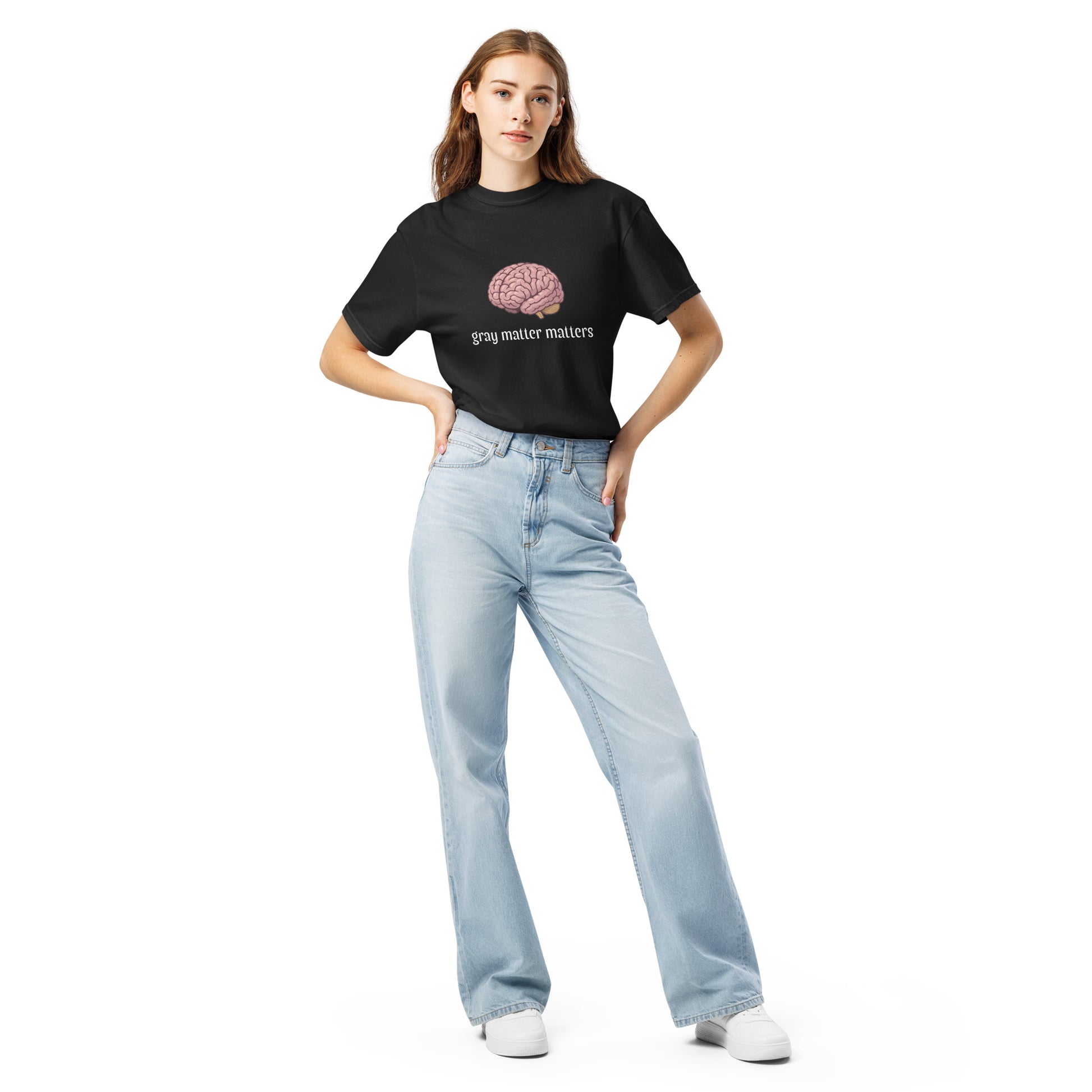 Unisex gray garment-dyed heavyweight t-shirt from Wayward.biz, black front view showing soft fabric and relaxed fit.