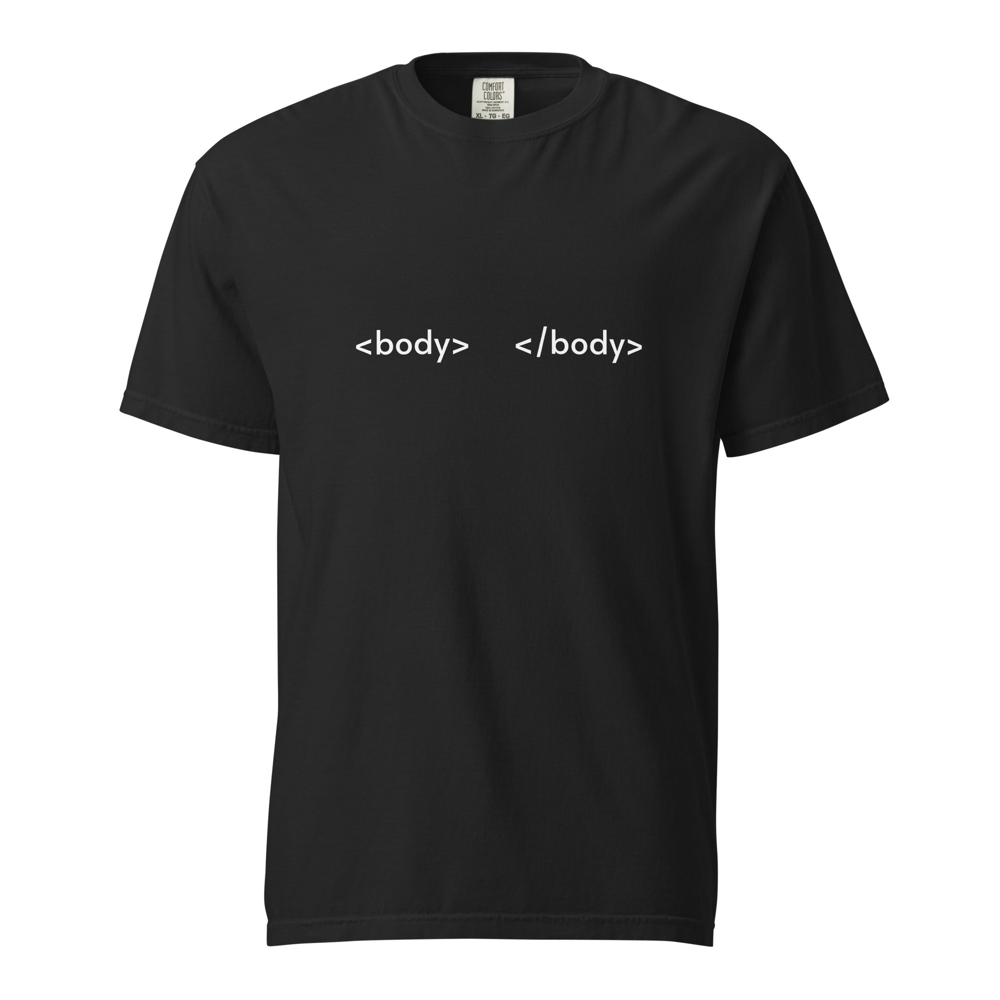 Unisex garment-dyed heavyweight black T-shirt by wayward.biz, front view showing soft, durable fabric and classic fit.