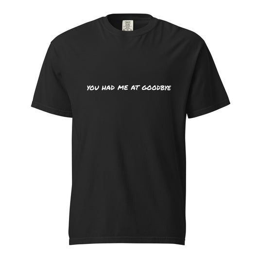 Black unisex garment-dyed heavyweight T-shirt from Wayward.biz, front view showing soft fabric and classic fit.
