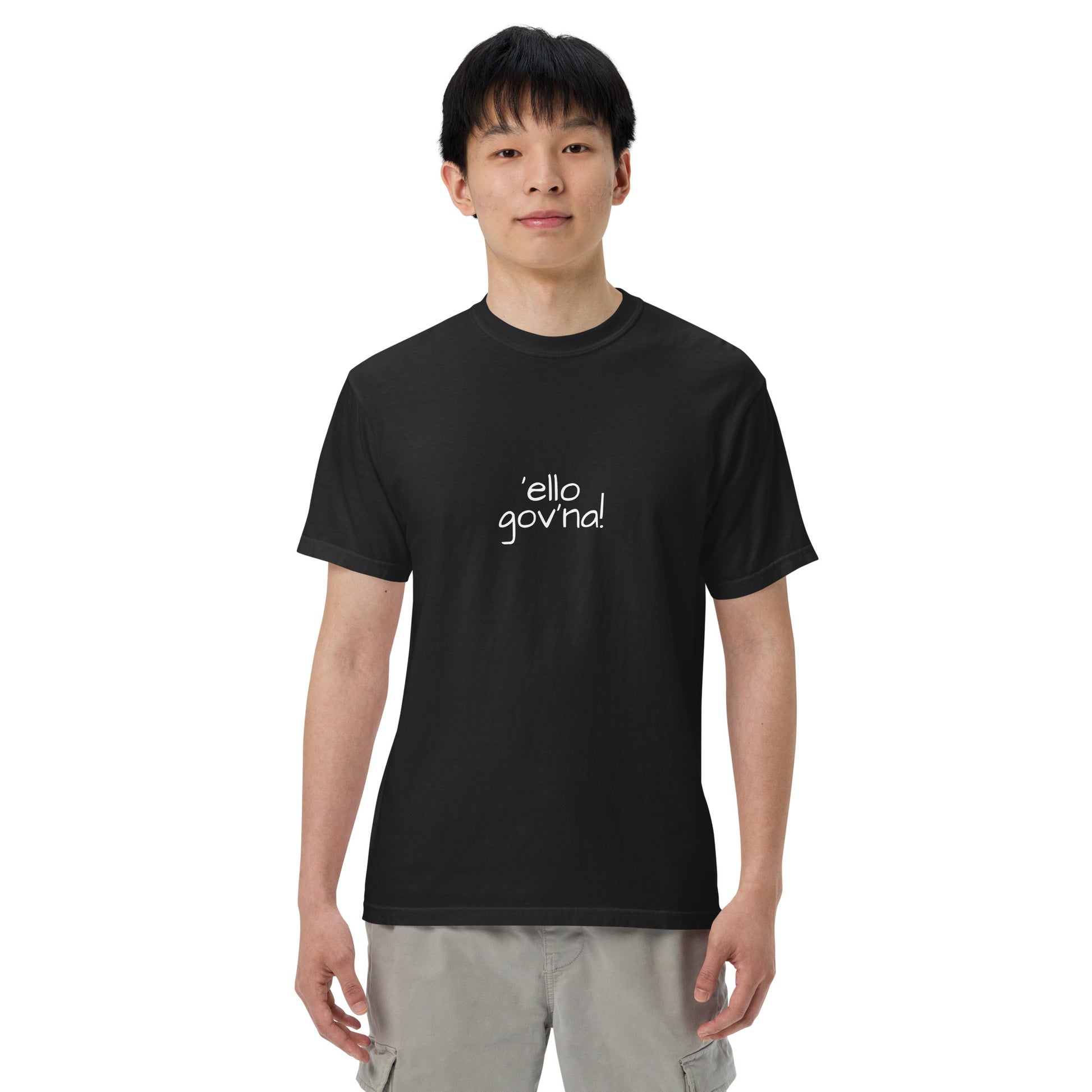 Black unisex heavyweight T-shirt by wayward.biz with garment-dyed finish, shown from the front.