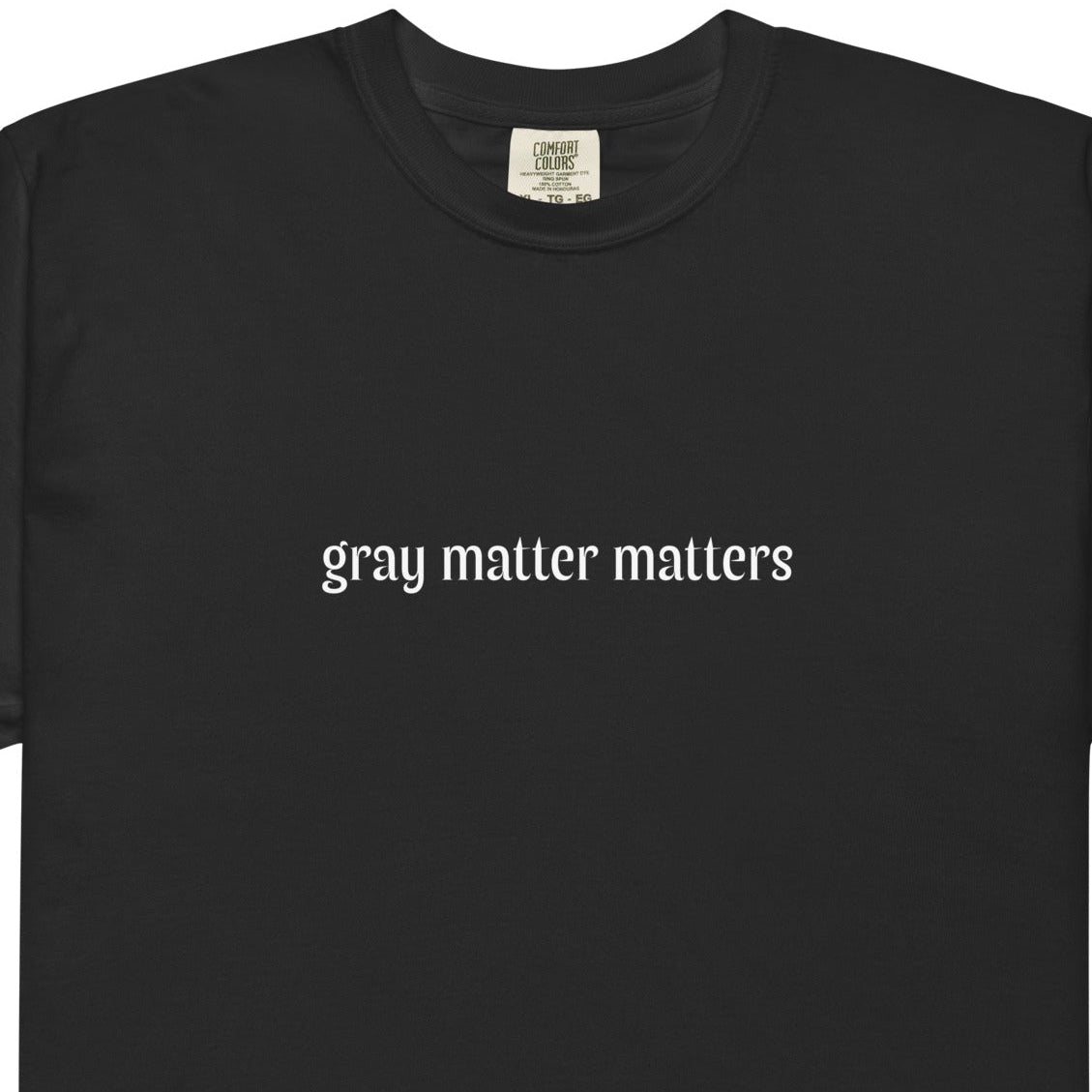 Unisex gray garment-dyed heavyweight T-shirt with dark color, front view, soft fabric and casual fit by wayward.biz.