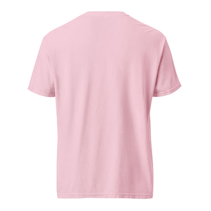 Unisex View-Master heavyweight T-shirt with garment-dyed Blossom back design by wayward.biz, casual and comfortable for everyday wear.