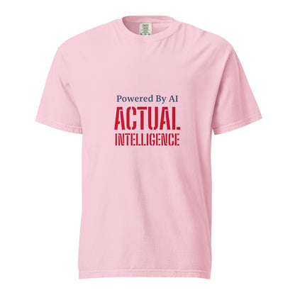 Unisex garment-dyed heavyweight AI-powered T-shirt by wayward.biz with blossom front design, casual and comfortable fit.